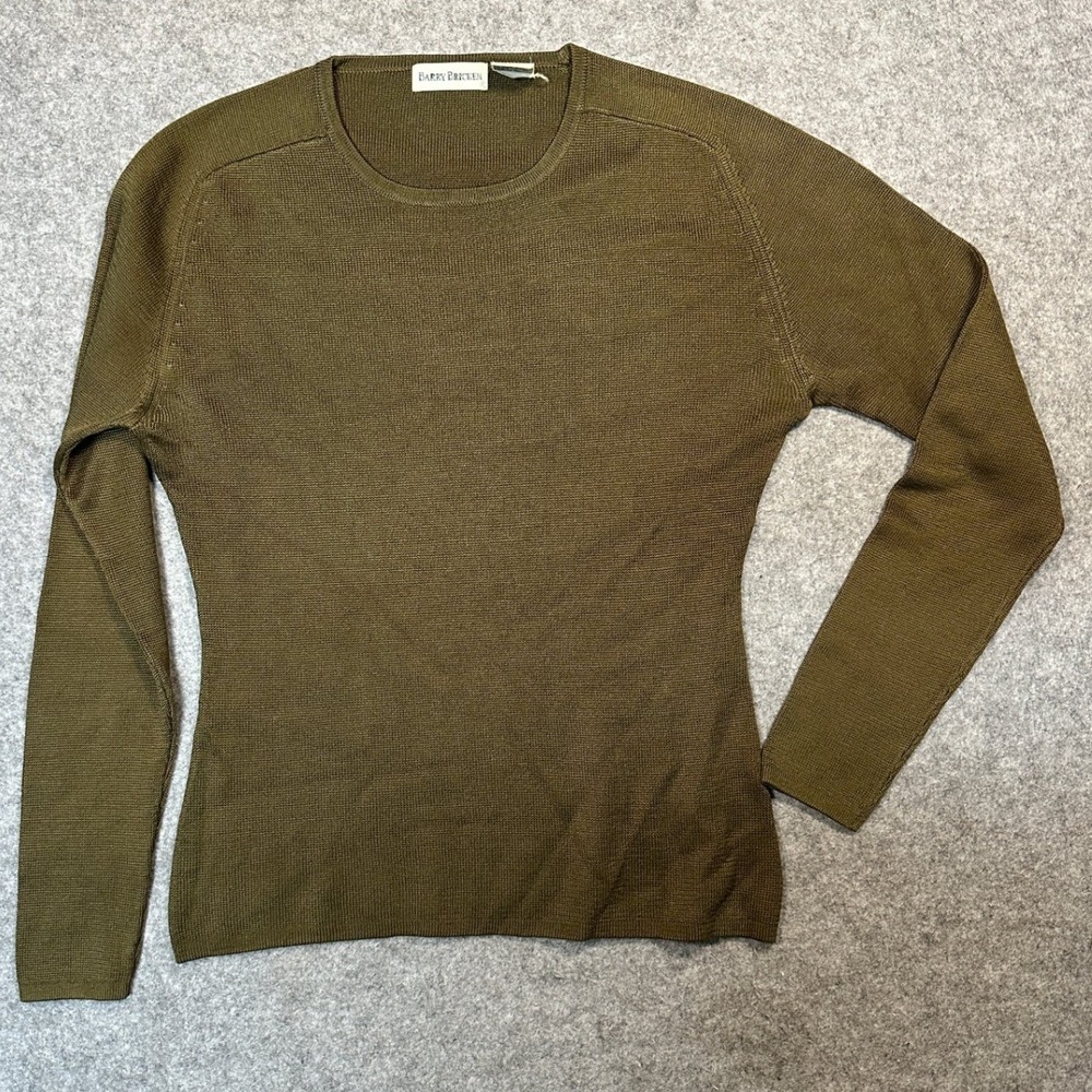 Barry Bricken Silk Knit Sweater XS Olive Green 100% Silk Crewneck